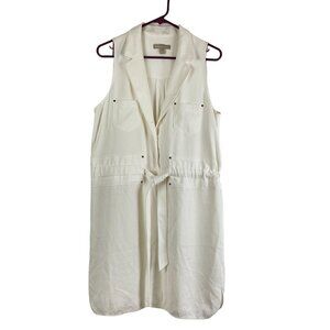 Banana Republic White Sleeveless Drawstring Waist Knee Length Dress Sz 12